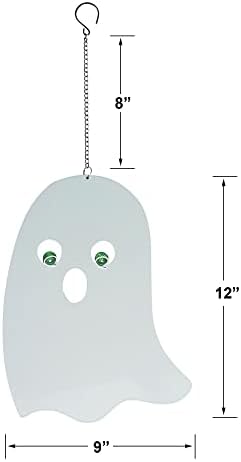 Halloween Glow in The Dark Metal Ghost Pendant Set of 3, Indoor Outdoor Hanging Decor Ornament - Image 7
