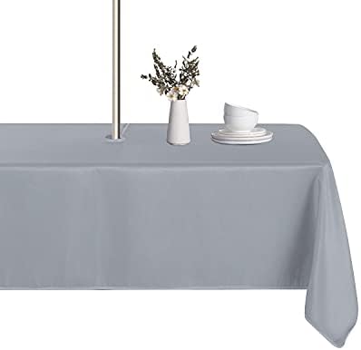 LUSHVIDA Rectangle Outdoor Tablecloth with Umbrella Hole 52x70 Inch Silver by LUSHVIDA
