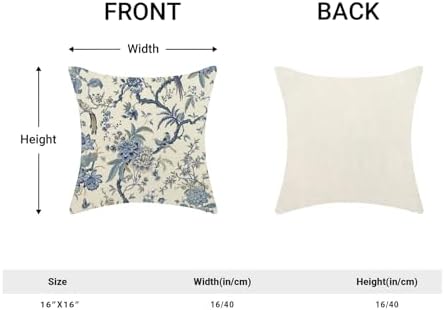CXMEIFLY Spring Floral Birds Pillow Covers 16 x 16 Inch Set of 2 for Chinoiserie Flowers Decor Throw Pillows Blue and White Plant Outdoor Decorative Cushion Cases for Couch Bed Decorations - Image 5