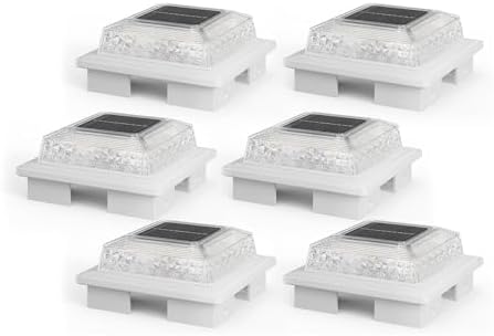 APONUO Solar Post Cap Lights, 3 Color Modes & 2 Brightness, Adjustable Base Fits 4x4 5x5 6x6 Posts (3.5-5.5 Inch), IP65 Waterproof, Deck & Fence Post Lights Solar Powered with Screws, White, 6 Pack by APONUO