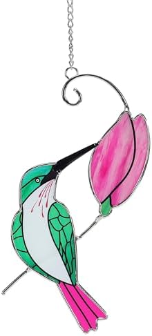 Stained Glass Hummingbird Suncatcher, Green Bird, 13.4 Inch by MYCRLIFE