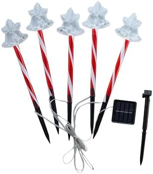 Solar Christmas Pathway Lights - 5 Designs (Star, Snowflake, Santa, Bell), Auto On/Off, Waterproof Warm White LED Color Stake Lights for Garden Yard Holiday Party Décor (Bell) by HOEIAOutdoorOasis