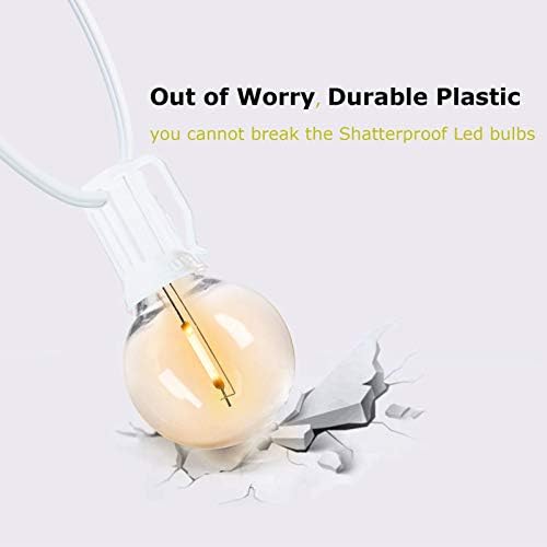 Outdoor Globe String Lights White - G40 Outdoor Lights Patio String Lights Linkable Waterproof with 14 Shatterproof Clear Bulbs(2 Extra) for Wedding Party Pergola Gazebo Lights - Image 3