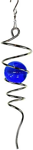 FONMY Gazing Ball Spiral Tail -Decorative Wind Spinner 11" inch Tail and 2" inch Blue Glass Orb. Indoor Outdoor Garden Decoration -13 inch Height by FONMY