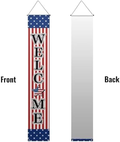 doginthehole Patriotic 4th of July Independence Day Porch Sign Decor Memorial Day Hanging Sign Door Banner for Front Door Farmhouse Outdoor Indoor Welcome Signs Decorations, 2pcs Set - Image 3