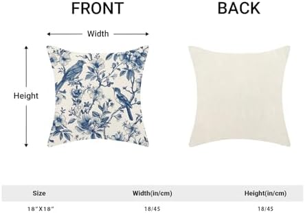 Navy Blue Spring Floral Pillow Covers 16 x 16 Inch Set of 2 for Chinoiserie Vintage Flowers Bird Decor Throw Pillows Plant Farmhouse Outdoor Decorative Cushion Cases for Couch Bed Decorations - Image 5