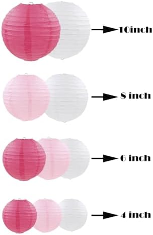 ZOOYOO 10pcs Paper Lanterns,Pink Round Hanging Paper Lanterns Decorations for Wedding,Bridal Shower,Valentine's Day,Gender Reveal,Anniversary,Birthday Party,Graden Decor - Image 2