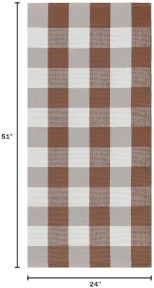 KOZYFLY Buffalo Plaid Area Rugs 2x4.3 Ft Brown and White Rug Front Door Mat - Image 2