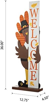 Glitzhome 36”H Fall Thanksgiving Wooden Turkey Porch Sign, Farmhouse Turkey Standing Decor, Rustic Welcome Sign Porch Decor for Fall Harvest Autumn Thanksgiving - Image 2