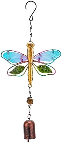 GORGECRAFT Dragonfly Wind Chime Metal Glass Music Wind Bell 14.2" Romantic Colorful Dragonfly Shaped Hanging Ornaments with Chime Gifts for Women Garden Patio Yard Party Indoor Outdoor Decorations by GORGECRAFT
