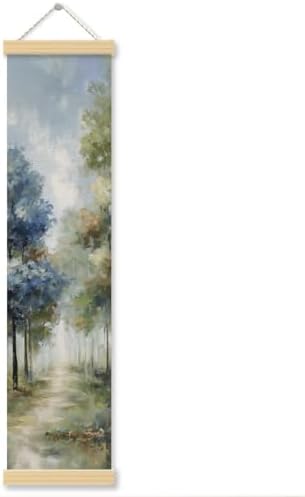 Watercolor Forest Porch Decor Banner, 31.5 x 7.8 Inch Canvas Hanging Banner with Wooden Rods, Tree Path Landscape Wall Accent for Entryway, Patio, Living Room, Indoor Outdoor Display by Unknown