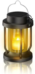 Solar Lantern Outdoor & Indoor Use – Hanging Solar Lights with Realistic Flickering Flameless Candle, Weatherproof for Gardens, Patios, Trees, and Lawns (Black + Amber, 1 Pack) by Unknown
