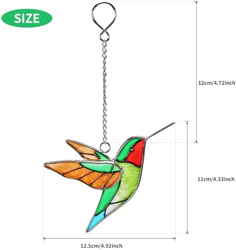 Stained Glass Hummingbird Suncatcher, Yellow Wing, 4.9 Inch - Image 2