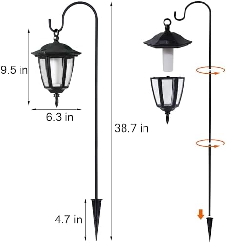 Dynaming 6 Pack Solar Halloween Flame Hanging Lights Outdoor, Flickering Flame LED Garden Lanterns with 4x38 Inch Shepherd Hooks, Landscape Lighting Waterproof for Lawn Yard Pathway Driveway, Purple - Image 3
