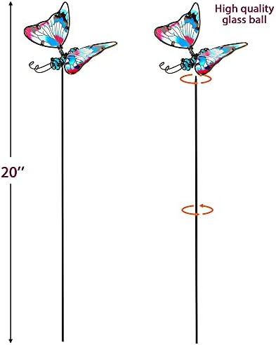 Juegoal Set of 3 Butterfly Garden Stake Decor, 20 Inch Colorful Butterflies Stakes, Glass & Metal Yard Art Ornaments for Mom, Mothers Day Ideal Gifts, Outdoor Lawn Pathway Patio Plant Pot, Flower Bed - Image 2