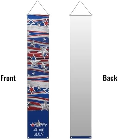 doginthehole 4th of July Decorations Door Banners 2pcs Outdoor Patriotic Memorial Day Decor Independence Day Hanging American Flag and Banner Stars and Stripes Porch Sign Party Supplies Red White Blue - Image 3