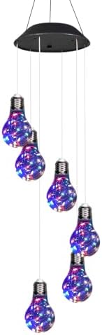 Colorful LED Solar Wind Chimes 21.6inch Light Bulb Shape Mobile Hanging Wind Chime Outdoor Waterproof Decorative Solar Powered Lights for Porch Deck Garden Patio Balcony Decor - Image 2
