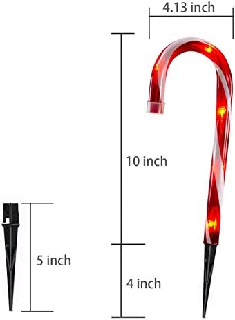 Christmas Candy Cane Lights Outdoor Pathway -10 Pack Lighted Candy Cane Pathway Markers Lights Walkway, 10 inch Candycane Christmas Sidewalk Outdoor for Yard Lawn Decorations - Image 2
