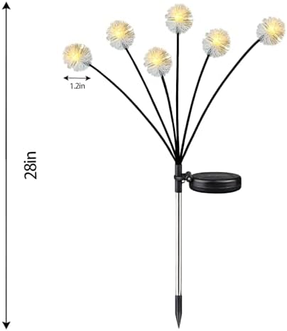 4PK 32LED Solar Garden Lights Outdoor, Dandelion Solar Lights Outdoor, IP65 Waterproof Firefly Light Outside Decor for Patio Pathway, Sway by Wind for Fairy Garden Dandelion Decorations, Warm White - Image 3