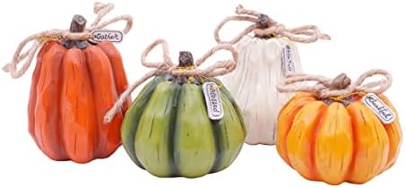 Etistta 4PCS Fall Harvest Pumpkin Figurine Tabletop Decor, 4 inch Polyresin Small Pumpkins Statue Decoration for Thanksgiving Home Decor by Etistta