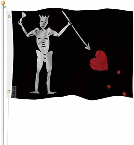 Yekiua Pirate Flag 3X5 Ft Black Beard Edward Teach Bloody UV Protected Banner Outdoor Indoor Flag With Brass Grommets, Vivid Color by Yekiua