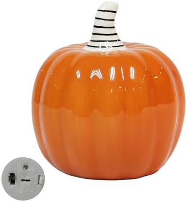 Ceramic Halloween Pumpkin Decor with Built in LED Light Battery Included Glossy Jack O Lantern Tabletop Decoration 5.5" Lighted Pumpkin for Indoor Fall Harvest Home Decor - Image 6