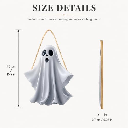 Halloween Decoration 2D Wooden Ghost Door Halloween Wreath for Front Door Sign Wall Signs Decor, Ghost Wreaths Sign Hanging for Home Wall Decor Outdoor Indoor Farmhouse Party Supply - Image 3