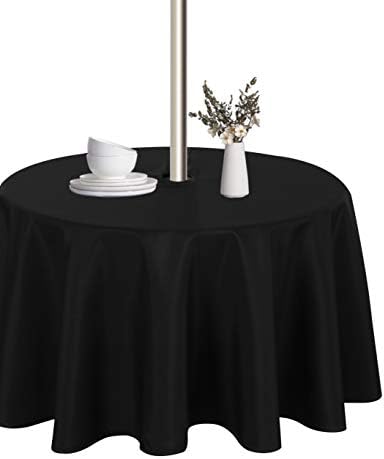 LUSHVIDA Round Outdoor Tablecloth with Umbrella Hole 70 Inch Black by LUSHVIDA