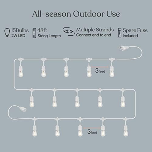 Brightech Ambience Pro Waterproof LED Outdoor String Lights, 48 Ft, Hanging, Dimmable Vintage Edison Bulbs, 15 Bulbs, 2W - Image 3