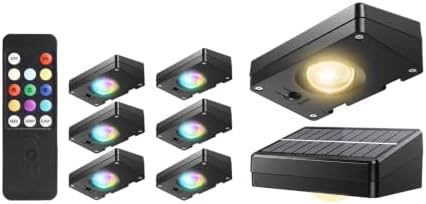 JOFIOS Fence Lights Solar Powered with Remote, 8 Pack, Dusk to Dawn Solar Fence Lights Outdoor Waterproof with Warm White LED Spot Lens, Solar Light Outdoor, Wall, Backyard, Railing, Deck, and Patio by JOFIOS