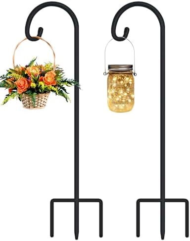 FEED GARDEN 32" Small Shepherd Hooks for Outdoor,Adjustable Decorative Garden Hooks for Solar Lanterns, Hanging Plants, Wind Chimes & Garden Decor, 2 Pack by FEEDGARDEN