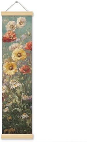 Wildflower Meadow Porch Decor Banner, 31.5 x 7.8 Inch Canvas Hanging Banner with Wooden Rods, Floral Field Wall Accent for Entryway, Patio, Living Room, Indoor Outdoor Display by Unknown