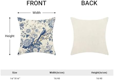 CXMEIFLY Spring Floral Pillow Covers 16 x 16 Inch Set of 2 for Chinoiserie Flowers Bird Decor Throw Pillows Vintage Blue and White Plant Outdoor Decorative Cushion Cases for Couch Bed Decorations - Image 5