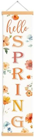 Hello Spring Porch Banner, Colorful Floral Hanging Door Banner, Seasonal Spring Welcome Flags, Hanging Decoration for Indoor Outdoor Home Farmhouse School Classroom Springtime Party Decor by Unknown