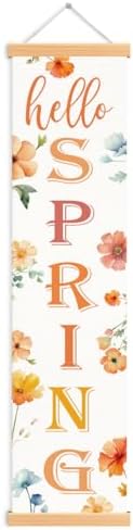 Hello Spring Porch Banner, Colorful Floral Hanging Door Banner, Seasonal Spring Welcome Flags, Hanging Decoration for Indoor Outdoor Home Farmhouse School Classroom Springtime Party Decor by Unknown