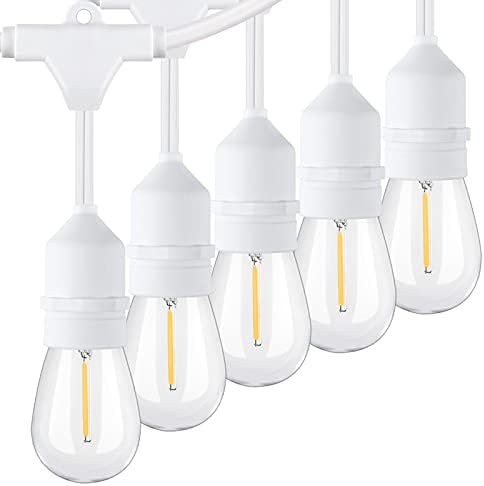 96FT(48×2) Outdoor String Lights, Commercial Grade Heavy Duty White Wire Patio Light with Dimmable S14 Shatterproof LED Bulbs, Linkable Waterproof Bistro Lights for Outside Deck Backyard Cafe Market by Lakumu