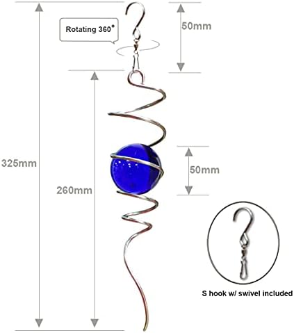 FONMY Gazing Ball Spiral Tail -Decorative Wind Spinner 11" inch Tail and 2" inch Blue Glass Orb. Indoor Outdoor Garden Decoration -13 inch Height - Image 2