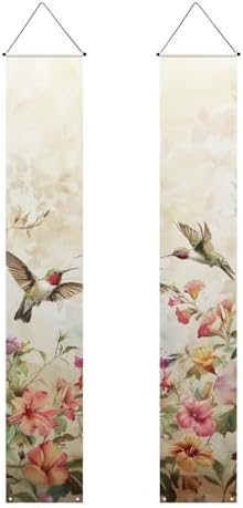 Hummingbird Front Door Hanging Banner Floral Summer Porch Sign Hanging Flag Porch Sign for Front Door Outdoor Seasonal Holiday Wedding Yard Decor Farmhouse Indoor Wall Backdrop by WelcometoLuarisgur