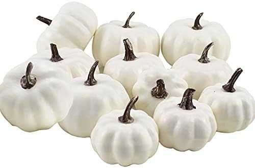 Lucakuins 7Pcs Artificial Pumpkins Fall Decoration Assorted Faux Pumpkin Cute Foam Pumpkins for Home Outside Halloween Decorating (White1, One Size) - Image 2