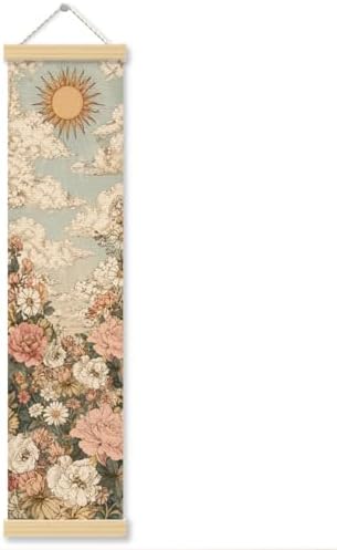Sun Floral Porch Decor Banner, 31.5 x 7.8 Inch Canvas Hanging Banner with Wooden Rods, Cloud Garden Wall Accent for Entryway, Patio, Living Room, Indoor Outdoor Display by Unknown