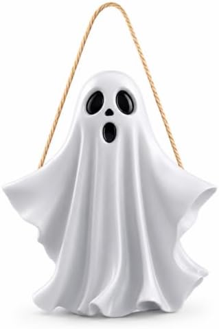 Halloween Decoration 2D Wooden Ghost Door Halloween Wreath for Front Door Sign Wall Signs Decor, Ghost Wreaths Sign Hanging for Home Wall Decor Outdoor Indoor Farmhouse Party Supply by BHOOKA