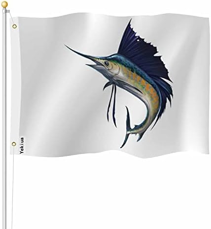 Yekiua Sailfish Flag 3X5 Outdoor Blue Marlin Striped Fish Sword Jumping Double Sided Flags All Weather Long Lasting With 2 Brass Grommets by Yekiua