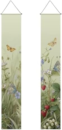 Butterfly Front Door Hanging Banner Strawberry Flower Spring Porch Sign Hanging Flag Porch Sign for Front Door Outdoor Seasonal Holiday Wedding Yard Decor Farmhouse Indoor Wall Backdrop by WelcometoLuarisgur
