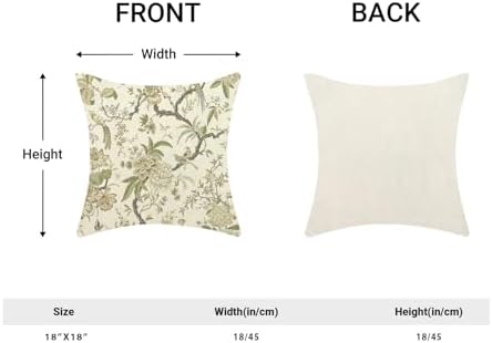 CXMEIFLY Spring Floral Birds Pillow Covers 18 x 18 Inch Set of 2 for Chinoiserie Flowers Decor Throw Pillows Sage Green Plant Outdoor Decorative Cushion Cases for Couch Bed Decorations - Image 5