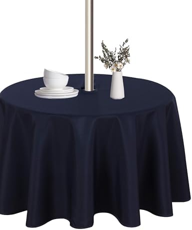 LUSHVIDA Round Outdoor Tablecloth with Umbrella Hole 70 Inch Navy by LUSHVIDA