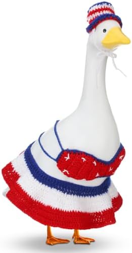 Abbylike 4th of July Bikini Porch Goose Outfit Patriotic Crochet Clothes Red White Blue Geese Summer Costume Fits 23'' Cement Statue for Independence Day Lawn 250th Outdoor Patio Art Decor by Abbylike