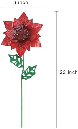 YEAHOME Outdoor Christmas Decorations, Set of 2 Poinsettia Flower Decorative Garden Stakes for Christmas Decor, Metal Red Flowers Xmas Decorations for Outside Garden Yard Lawn Porch - Image 3