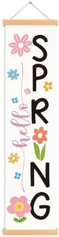 Spring Porch Banner, Hello Spring Door Banners, Hanging Door Banner, Seasonal Porch Banners, Springtime Party Decoration Outdoor Indoor Front for Home Farmhouse School Classroom by Unknown