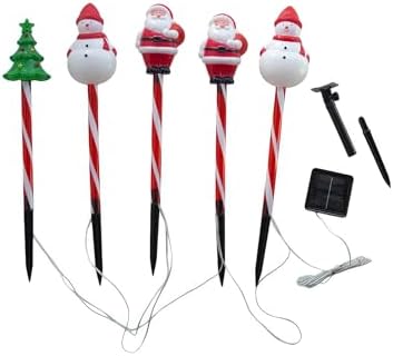 Solar Christmas Pathway Lights - 5 Designs (Star, Snowflake, Santa, Bell), Auto On/Off, Waterproof Warm White LED Color Stake Lights for Garden Yard Holiday Party Décor (Combination) by HOEIAOutdoorOasis