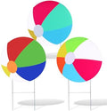 Tandefio 3 Pcs Summer Beach Balls Yard Signs with Stakes, 11.8 Inch Beach Ball Lawn Decorations Waterproof Lawn Stakes for Outdoor Patio Garden Yard Party Sidewalks Decorations by Tandefio